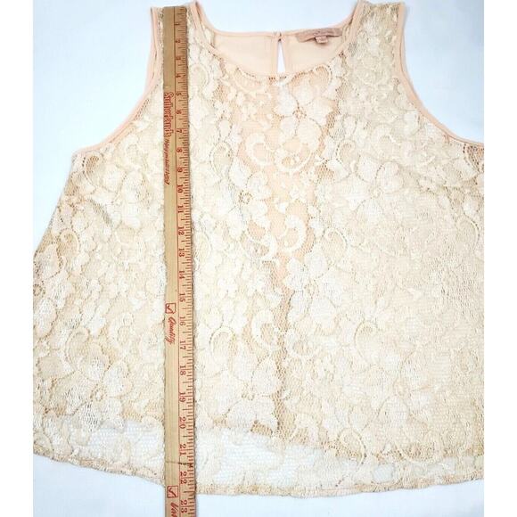 Gibson Latimer Top Size L Romantic Floral Lace Sleeveless Whimsy Sheer Tunic - Picture 6 of 7